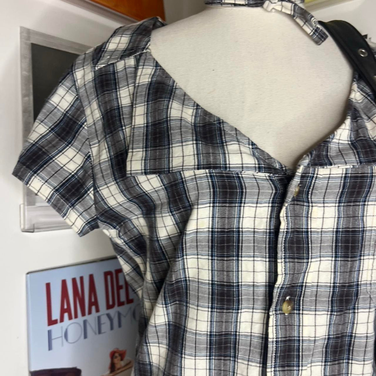 vintage handmade reworked plaid check collar shirt with neck tie